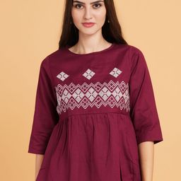 Brownverse Embroidered Cotton A-Line Top-image-57