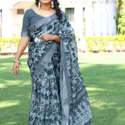 Digital Print Bollywood Cotton Linen Saree-image-87