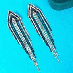 StyleCast Brass Plated Rhinestone Studded Contemporary Tasselled Drop Earrings-image-45