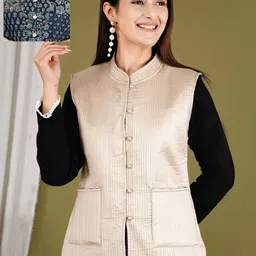 Vasjac Floral Printed Mandarin Collar Sleeveless Reversible Quilted Jacket-picture-23