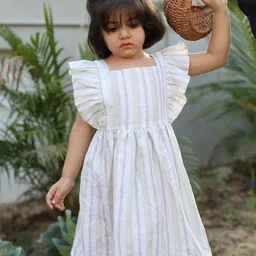 Funny Bones Clothings Striped Flutter Sleeve Ruffled Linen A-Line Dress-image-38