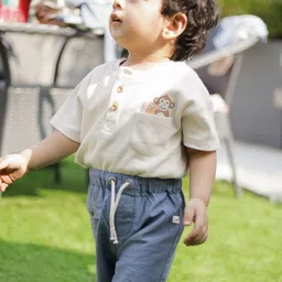 Ohmybebe Boys Printed Round Neck Organic Cotton T-Shirt With Shorts-22