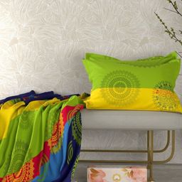 Pure Decor Yellow & Green Ethnic Motifs 330 TC Queen Bedsheet with 2 Pillow Covers-image-61