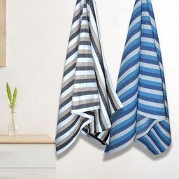 Aura Blue & White 2 Striped Cotton 210 GSM Bath Towel-image-24
