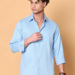Tanip Men Spread Collar Solid Cotton Casual Shirt-image-55