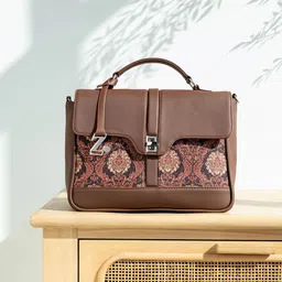 ZOUK Jodhpur Damask Nessa Ethnic Motifs Printed Structured Satchel-45