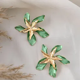 Silvermerc Designs Gold- Plated Floral Shaped Studs Earrings-image-47