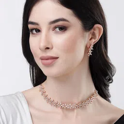 Anouk Gold-Plated Cubic Zirconia Studded Necklace & Earrings-17