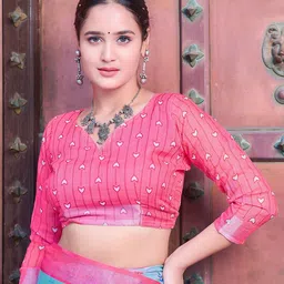 Moda Rapido Floral Zari Block Print Saree image 3