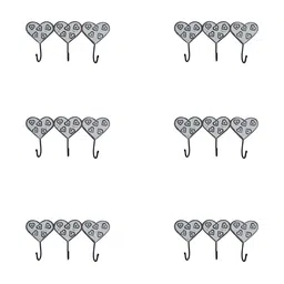 IndianShelf Grey & White 6 Pcs Hearts Ceramic Wall Hooks-13