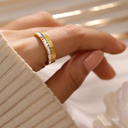 Rubans Voguish 18K Gold Plated Stainless Steel Tarnish Free Waterproof Zirconia Band Ring-11