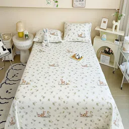 JC HOME White & Brown Printed 220 TC Pure Cotton Single Bedsheet Set- 1.6 m x 2.3 m-image-62