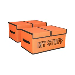Aura Orange Colored 2 Pieces Printed Double Lid Large 2 Compartments Drawer Organisers-36