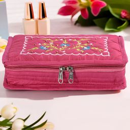 Aura Pink and Blue Regular Embroidered 7-Compartments Jewellery Organiser-image-48