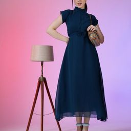 Femvy Women Peter Pan Collar Fit & Flare Maxi Dress-picture-26