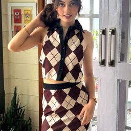 TANDUL Women Charming Brown Checkered Co-ord Set-image-82