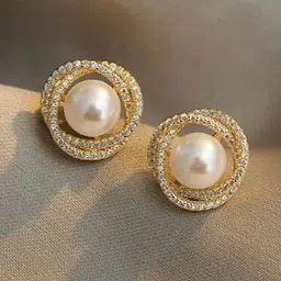 SUBHAGALANKAR Gold-Plated Artificial Stones Studded & Pearls Beaded Circular Shaped Studs-80