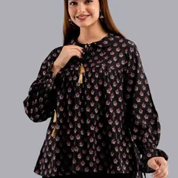 DMP EXPORT Women Quirky Printed Keyhole Neck Flared Sleeves Anarkali Kurta-0