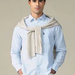 U.S. Polo Assn. Men Tailored Fit Vertical Striped Spread Collar Pure Cotton Casual Shirt-picture-10