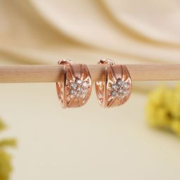 DressBerry Rose Gold-Plated American Diamond Studded Contemporary Hoop Earrings-32