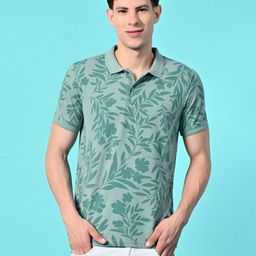 STARFOX Men Floral Printed Polo Collar Cotton Slim Fit T-shirt-image-70