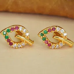 Sangria Gold-Plated American Diamond Floral Studs-image-66