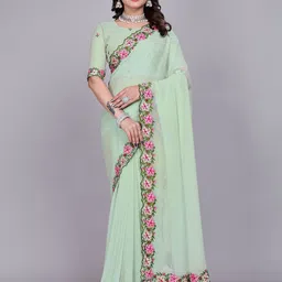 Sadika Floral Kantha Work Poly Georgette Kovai Saree-picture-33