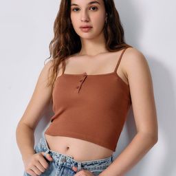 Outzidr Women Shoulder Straps Ribbed Fitted Top-image-45