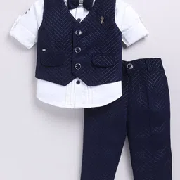 LITTLE COLLARS Boys Self Design V-Neck Single-Breasted 3-Piece Suit-image-18