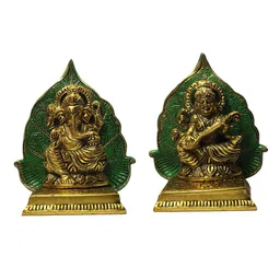 CRAFTAM Green and Gold-Toned Laxmi Ganesh Metal Religious Idol Showpiece-picture-32