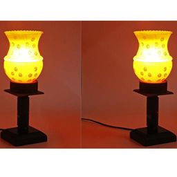 SOMIL Pack of 2 Orange Printed Glass Cylindrical Shaped Table Lamp-image-91