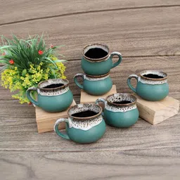 laghima jadon Green & Brown Printed Ceramic Matte Cups Set of 6-44