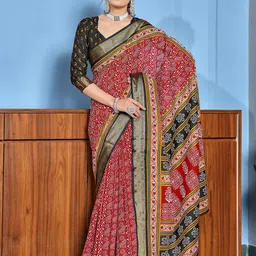 Pandadi Saree Ajrak Printed Zari Block Print Saree-8