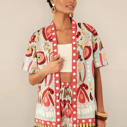 LULU & SKY Printed V-Neck Front-Open Shrug With Short-picture-8