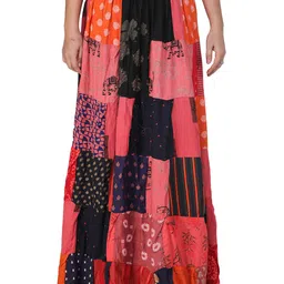 Exotic India Printed Pure Cotton Flared Maxi Skirt-image-90