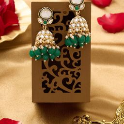 Zaveri Gold-Plated Pearls Beaded & Kundan Studded Dome Shaped Jhumkas-35