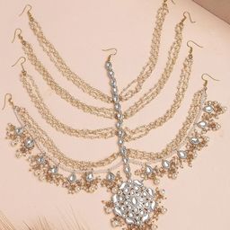 KARATCART Gold-Plated Kundan Studded Matha Patti Head Jewellery-10