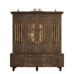 DZYN Furnitures Anandam Brown Teak Wood Floor Pooja Temple With Door-image-42