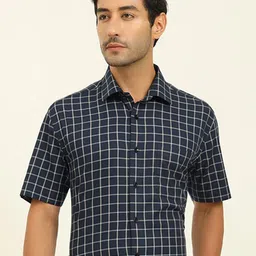 JADE BLUE Men Regular Fit Spread Collar Grid Tattersall Checked Cotton Formal Shirt-image-45