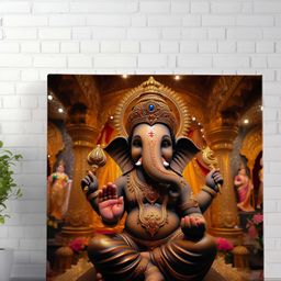 Livin'luxe Brown & Gold-Toned Lord Ganesha Printed Canvas Wall Painting-picture-43