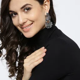 FIROZA Artificial Stones Studded Peacock Shaped Drop Earrings-56