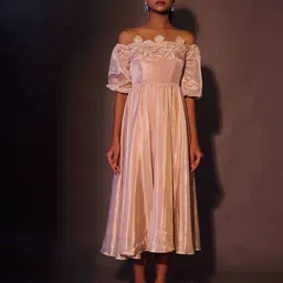 WEAVING CULT Women Off-Shoulder Midi Fit & Flare Dress-image-29