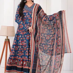 MILAAV Women Ethnic Motifs Printed Anarkali Kurta with Trousers & Dupatta-picture-35