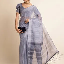 DIVASTRI Striped Linen Blend Banarasi Saree-image-38