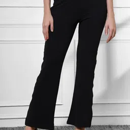 FITHUB Women High-Rise Cotton Bootcut Trousers-image-26