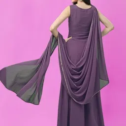 PARROT CREATION Geometric Embroidered Georgette Straight Kurti With Sharara & Dupatta image 4