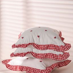 SLEEPY THREADS Red & White Set of 3 Embroidered Square Cushion Covers-image-2