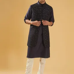 RR Blue Embellished Longline Nehru Jacket-image-48
