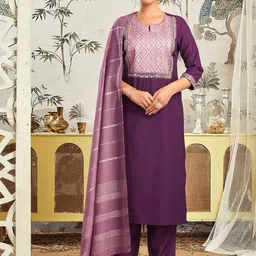 KALINI Women Floral Embroidered Regular Sequinned Kurta with Trousers & With Dupatta-18