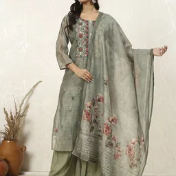 Biba Floral Sequence Embordered Unstitched Dress Material-image-35